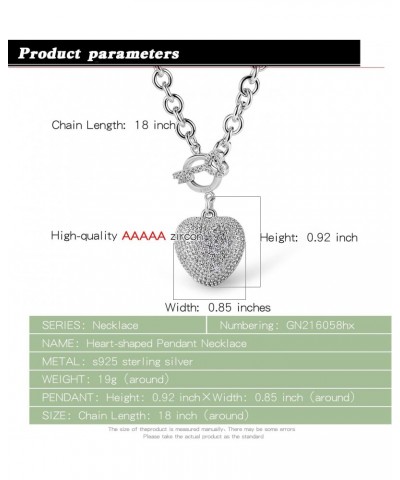 New Women's 925 Sterling Silver Necklace Noble Heart Pendant Necklace Solid Silver Rolo Chain 17-19'' Birthday Party Jewelry ...