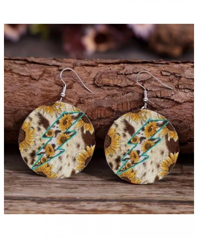 Western Earrings for Women Vintage Leather Earrings Teardrop Drop Dangle Earrings Sunflower Cow Print Earrings for Girls Jewe...