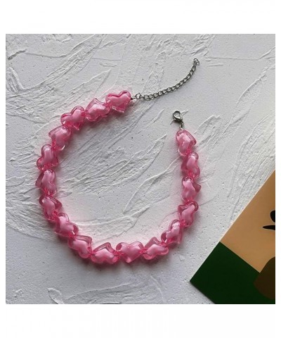 Pink Heart Choker Necklace Acrylic Heart Beaded Choker Necklace Chunky Heart Beads Necklace Love Peach Bead Collar NecklaceJe...