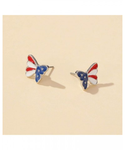 3 Pairs American Flag Stud Earrings for Women Girls Fashion Red Blue Star Butterfly Dragonfly July 4th USA Patriotic Independ...