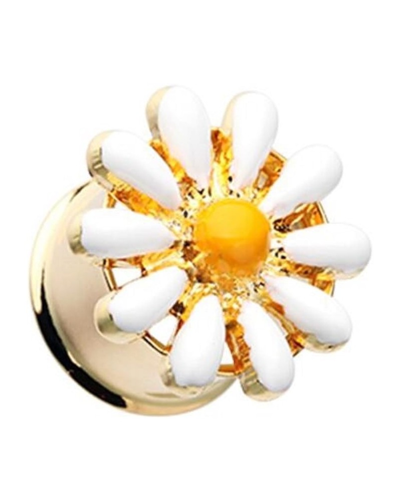 Golden Daisy Flower Double Flared Ear Gauge WildKlass Plug 7/16" (11mm) $15.65 Body Jewelry