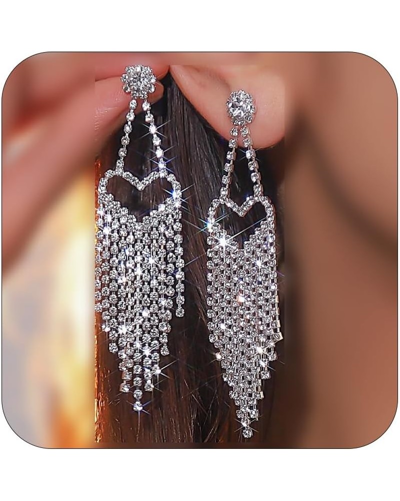 Rhinestone Drop Earrings for Women Butterfly Wing Earrings Silver Sparkling Earrings Crystal Silver Statement Earrings for Gi...