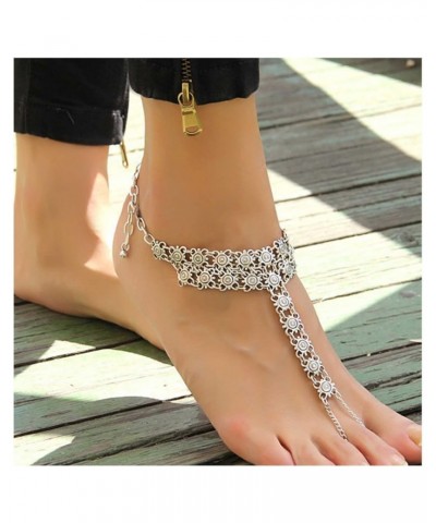 Boho Flower Barefoot Sandal Chain Anklets Silver Ankle Bracelet Toe Ring Anklet Vintage Tribal Anklet Bracelet Summer Foot Ch...