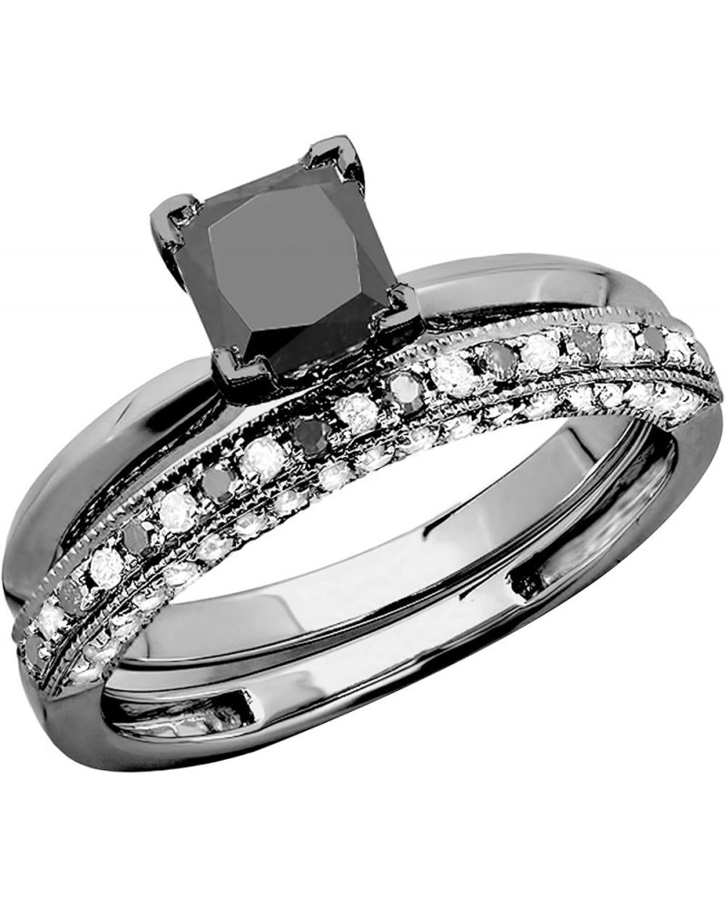 1.50 Carat Princess Black & Round White Diamond Wedding Ring Set for Women in Black Plated 10K White Gold 4 $278.36 Sets