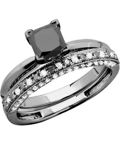 1.50 Carat Princess Black & Round White Diamond Wedding Ring Set for Women in Black Plated 10K White Gold 4 $278.36 Sets