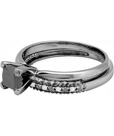 1.50 Carat Princess Black & Round White Diamond Wedding Ring Set for Women in Black Plated 10K White Gold 4 $278.36 Sets