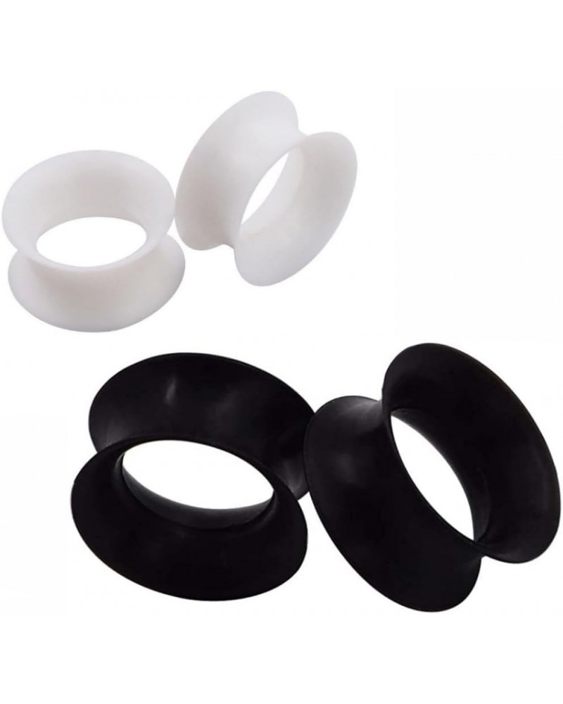 2 PAIR (4pcs) BLACK WHITE SILICONE EARSKIN TUNNELS Double Flare Gauges Super Ultra Thin Soft Flexible Flesh Plugs 1054 8G (3M...