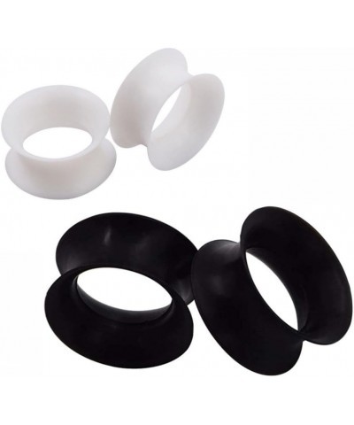 2 PAIR (4pcs) BLACK WHITE SILICONE EARSKIN TUNNELS Double Flare Gauges Super Ultra Thin Soft Flexible Flesh Plugs 1054 8G (3M...