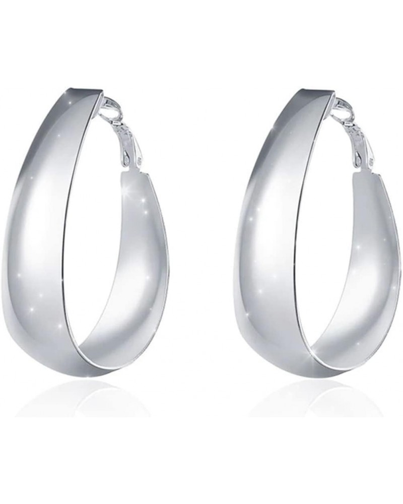 Sterling Silver Classic Big Oval Hoop Charm Earrings Women (Large) $13.80 Earrings