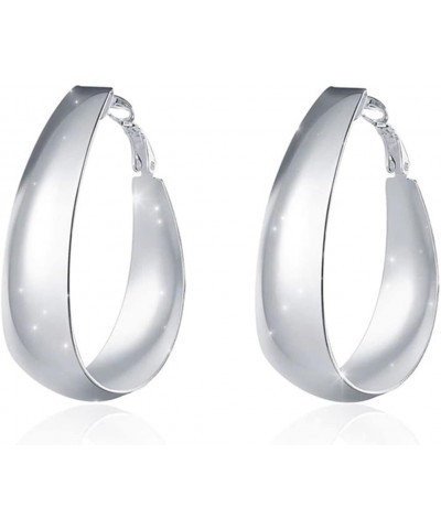 Sterling Silver Classic Big Oval Hoop Charm Earrings Women (Large) $13.80 Earrings