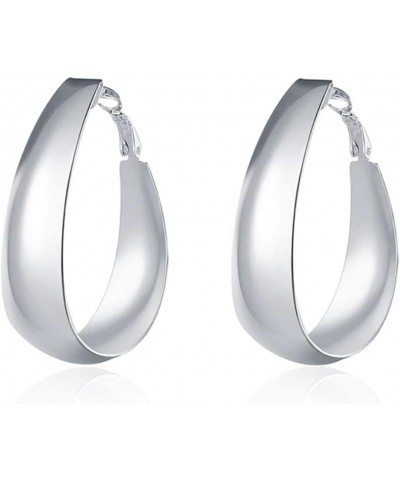 Sterling Silver Classic Big Oval Hoop Charm Earrings Women (Large) $13.80 Earrings