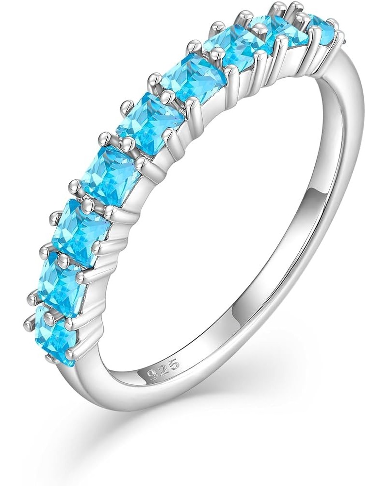 Stackable Rings 925 Sterling Silver Eternity Rings for Women Princess Cut Birthstones Jewelry Size 5-10 03-aquamarine-Mar 5 $...