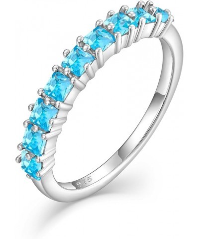 Stackable Rings 925 Sterling Silver Eternity Rings for Women Princess Cut Birthstones Jewelry Size 5-10 03-aquamarine-Mar 5 $...