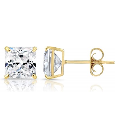 14k Yellow Gold Princess-Cut Square Cubic Zirconia CZ Stud Earrings with Gold Butterfly Pushbacks 6mm $24.27 Earrings