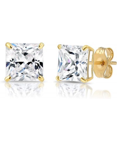 14k Yellow Gold Princess-Cut Square Cubic Zirconia CZ Stud Earrings with Gold Butterfly Pushbacks 6mm $24.27 Earrings