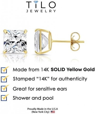 14k Yellow Gold Princess-Cut Square Cubic Zirconia CZ Stud Earrings with Gold Butterfly Pushbacks 6mm $24.27 Earrings