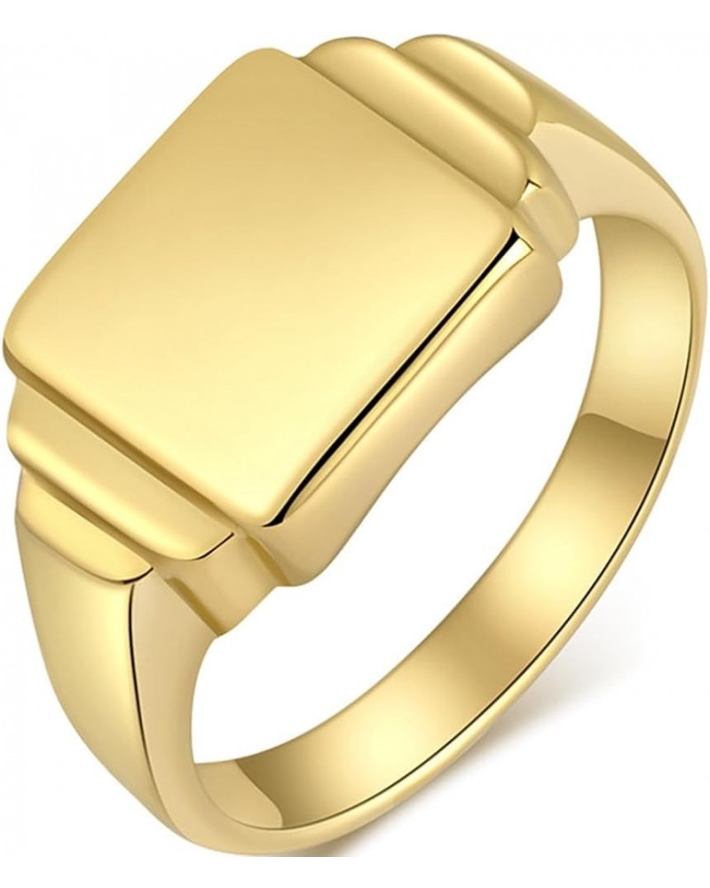 Stainless Steel Step Edged Signet Style Wedding Anniversary Statement Promise Ring Gold $6.88 Rings