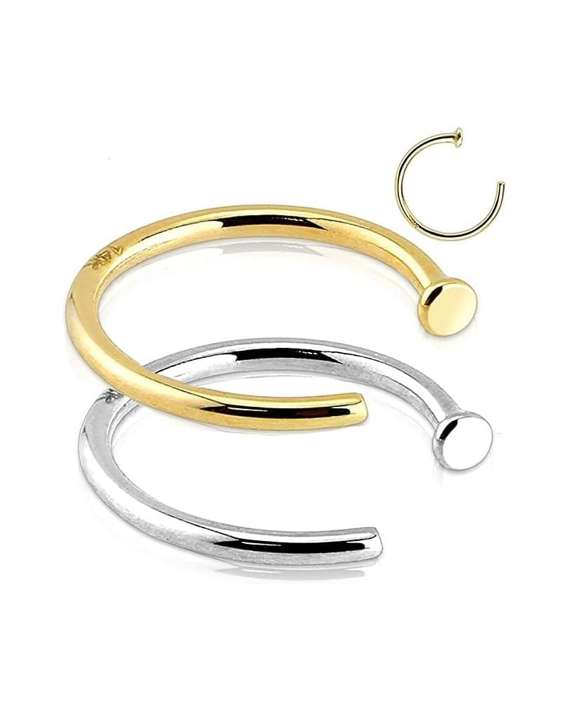 14K Gold Nose Ring, Solid 8mm Hoop, Non-Irritating Skin Safe Real Gold, Women and Men 14k White/Yellow Gold (Set of Two 20g) ...