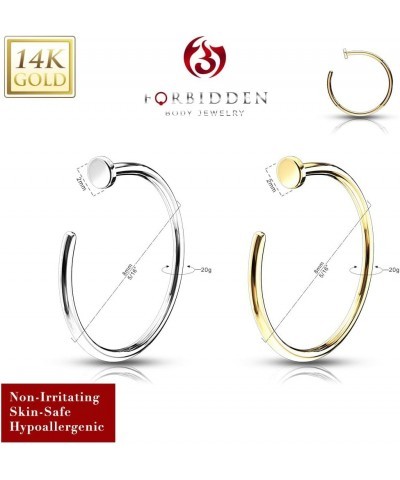 14K Gold Nose Ring, Solid 8mm Hoop, Non-Irritating Skin Safe Real Gold, Women and Men 14k White/Yellow Gold (Set of Two 20g) ...