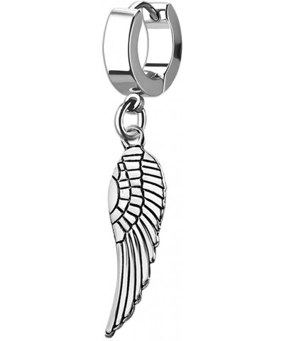 Dangling Angel Feather Wing Silver Tone Polished Stainless Steel Huggie Hoop Earring $9.27 Earrings