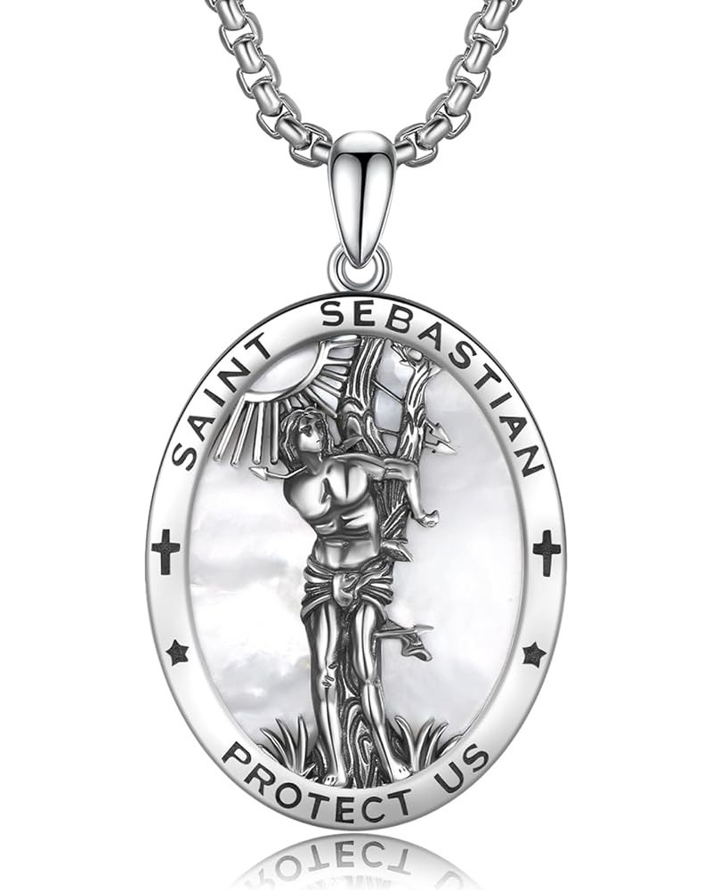 925 Sterling Silver Patron Saint Amulet Necklace | 7 Archangel Protection Medal Pendant Necklace | Saint Raphael,Michael,Chri...