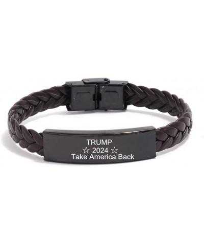 Trump 2024 Leather Bracelet,Stainless Steel Braided Leather Trump 2024 Wristbands Patriotic Republican MAGA Funny Birthday Gi...