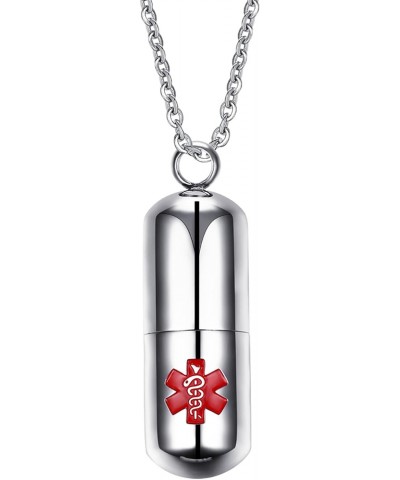 Fashion Pill Case Capsule Pendant Necklace Stainless Steel Mens Womens, 20 inch Chain, Cross Medicine Keepsake Pendant Neckla...