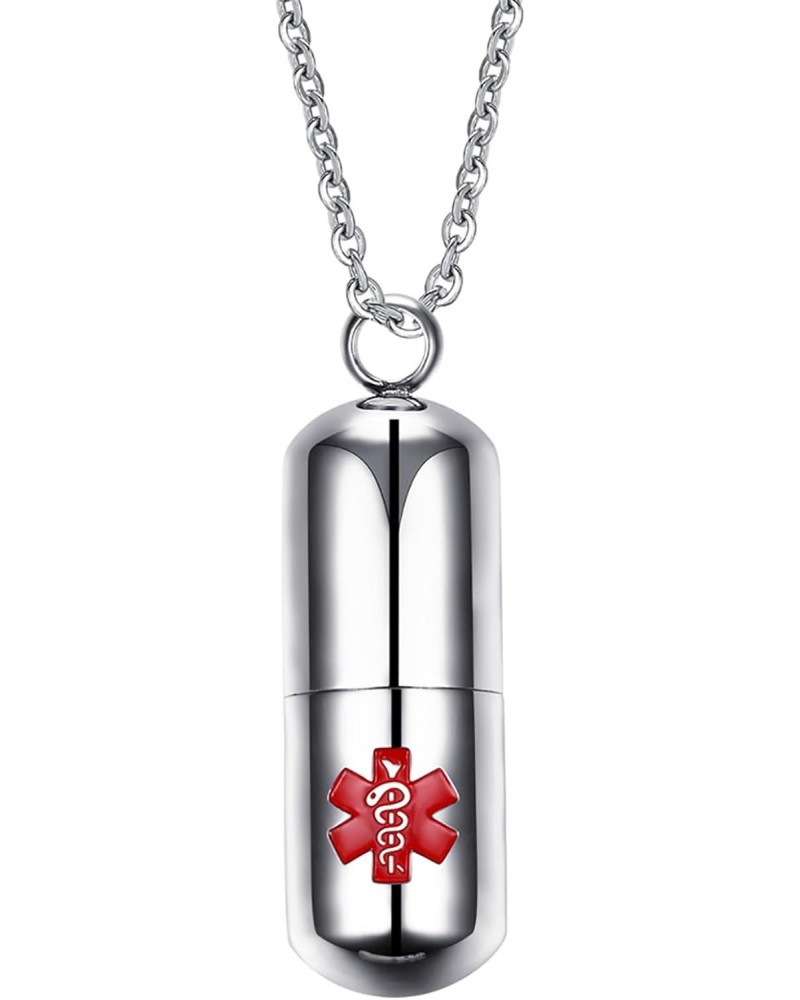 Fashion Pill Case Capsule Pendant Necklace Stainless Steel Mens Womens, 20 inch Chain, Cross Medicine Keepsake Pendant Neckla...