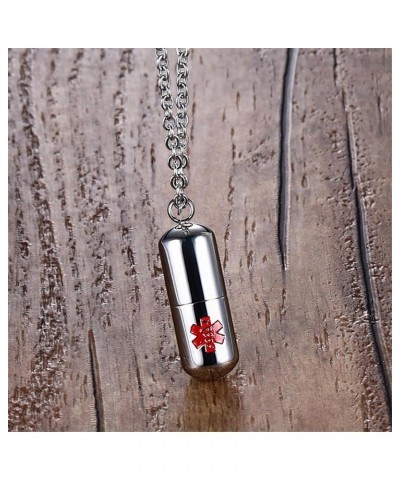 Fashion Pill Case Capsule Pendant Necklace Stainless Steel Mens Womens, 20 inch Chain, Cross Medicine Keepsake Pendant Neckla...