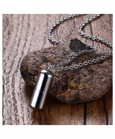 Fashion Pill Case Capsule Pendant Necklace Stainless Steel Mens Womens, 20 inch Chain, Cross Medicine Keepsake Pendant Neckla...