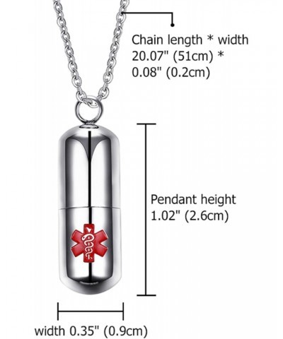 Fashion Pill Case Capsule Pendant Necklace Stainless Steel Mens Womens, 20 inch Chain, Cross Medicine Keepsake Pendant Neckla...