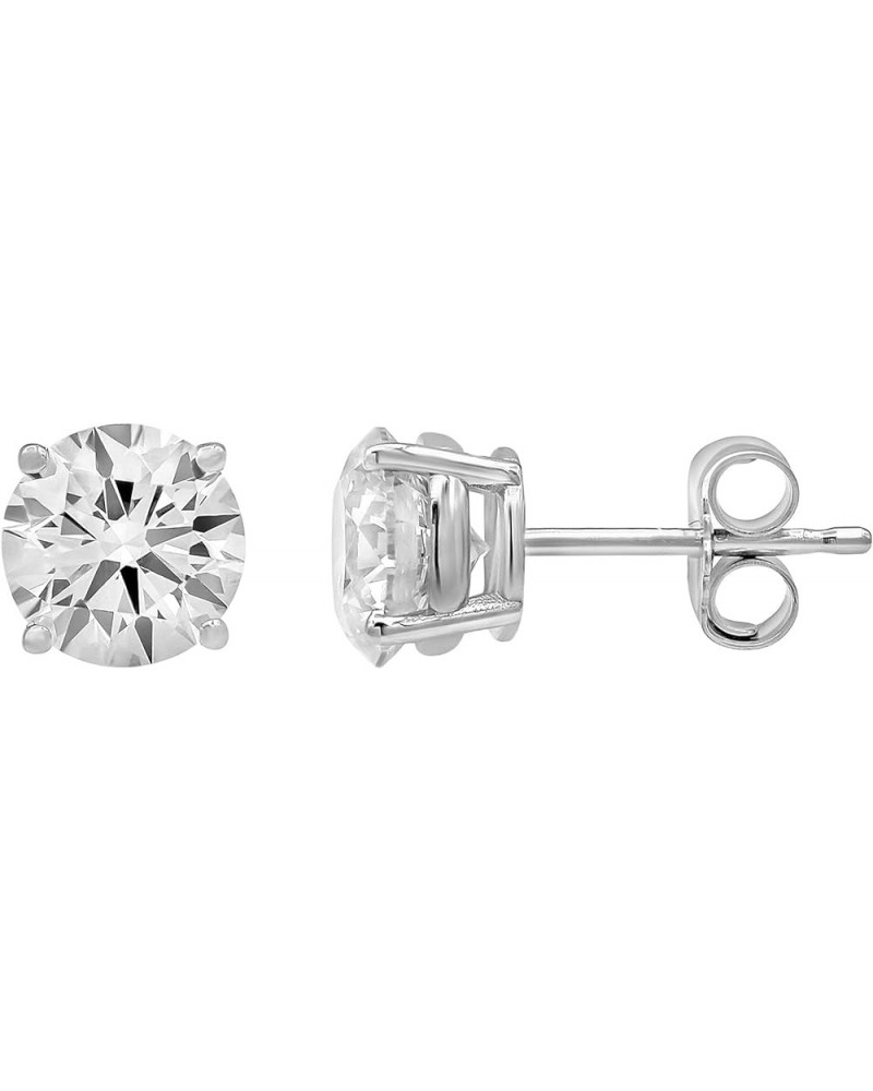 14K White Gold 1.00-6.50 Carat Prong Set Round-cut Lab Grown Diamond Push Back Solitaire Stud Earrings (J, VS2-SI1) | Fine Je...