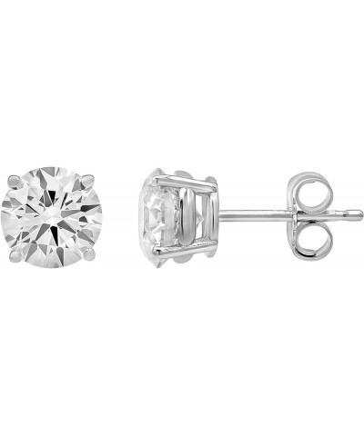 14K White Gold 1.00-6.50 Carat Prong Set Round-cut Lab Grown Diamond Push Back Solitaire Stud Earrings (J, VS2-SI1) | Fine Je...