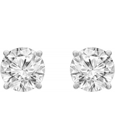 14K White Gold 1.00-6.50 Carat Prong Set Round-cut Lab Grown Diamond Push Back Solitaire Stud Earrings (J, VS2-SI1) | Fine Je...