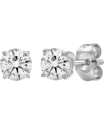 14K White Gold 1.00-6.50 Carat Prong Set Round-cut Lab Grown Diamond Push Back Solitaire Stud Earrings (J, VS2-SI1) | Fine Je...