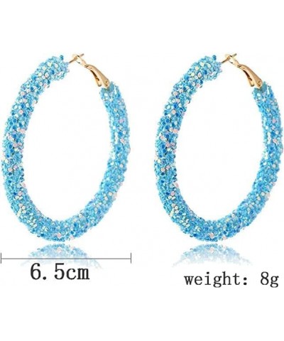 Bohemian Rhinestone Shiny Glitter Sequins Round Hoop Earrings Multicolor Wrapped Gold Plated Circle Beaded Dangle Drop Earrin...