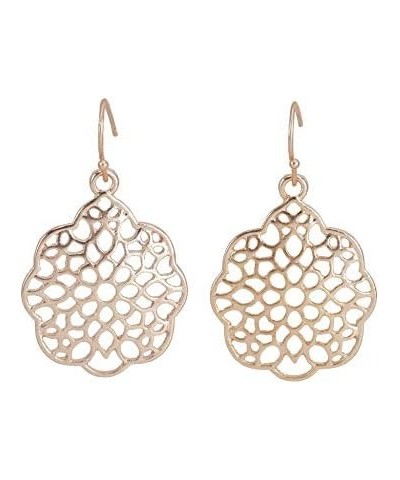 Woman's - Bohemian Drop Earrings - Filigree Cutout Round Shape - worn gold plating Lightweight Dangle Earrings - Fashion Earr...