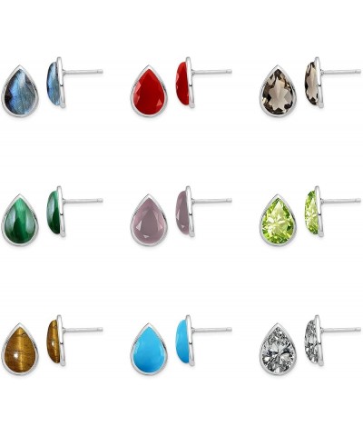 Choose Your Gemstone Pear Shape Stud Earring 925 Sterling Silver For Women Girls Birthstone Fashion Chakra Healing Jewely, ﻿C...