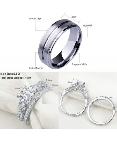 Newshe Wedding Rings Set for Him and Her Women Mens Tungsten Bands Sterling Silver Couples Size 5-12 Men's Size 11 & Women's ...