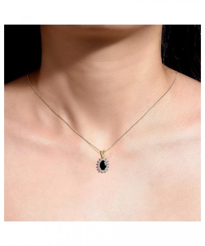 Yellow Gold Plated Silver Halo Pendant Necklace: Gemstone & Diamond Accent, 18 Chain - 6X4MM Birthstone Women's Jewelry - Tim...