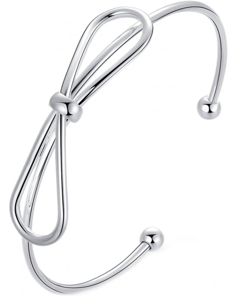 Fashion Jewelry 925 Sterling Silver Plated Bow-Knot Double Round Head Open Bangle Bracelet $8.54 Bracelets