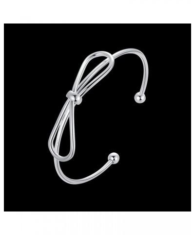 Fashion Jewelry 925 Sterling Silver Plated Bow-Knot Double Round Head Open Bangle Bracelet $8.54 Bracelets