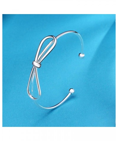 Fashion Jewelry 925 Sterling Silver Plated Bow-Knot Double Round Head Open Bangle Bracelet $8.54 Bracelets