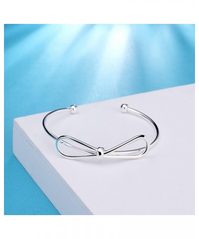 Fashion Jewelry 925 Sterling Silver Plated Bow-Knot Double Round Head Open Bangle Bracelet $8.54 Bracelets