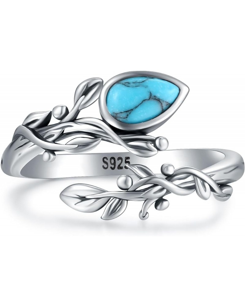 925 Sterling Silver turquoise Open adjustable Leaf Rings Olive Leaf Rings Grow Through What You Go Through Leaf Vintage Style...