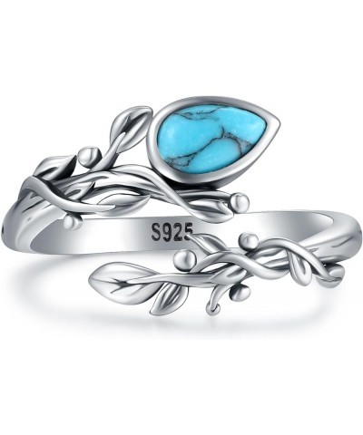 925 Sterling Silver turquoise Open adjustable Leaf Rings Olive Leaf Rings Grow Through What You Go Through Leaf Vintage Style...