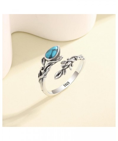 925 Sterling Silver turquoise Open adjustable Leaf Rings Olive Leaf Rings Grow Through What You Go Through Leaf Vintage Style...