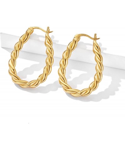 14K Gold Plated Oval Hoop Earrings for Women 925 Sterling Silver Post Twist Huggie Hoop Earrings Hypoallergenic Lightweight H...