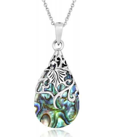 Floral Vine Adorned Teardrop Abalone Shell .925 Sterling Silver Pendant Necklace 0.59 x 1.30 inch $9.85 Necklaces