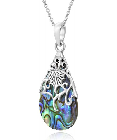 Floral Vine Adorned Teardrop Abalone Shell .925 Sterling Silver Pendant Necklace 0.59 x 1.30 inch $9.85 Necklaces